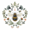 Serviettes 3 plis motif abeille centrale avec feuillage, fond blanc