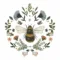 Serviettes 3 plis motif abeille centrale avec feuillage, fond blanc