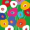 Serviettes 3 plis fond vert vif avec coquelicots multicolores