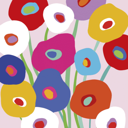 Serviettes 3 plis roses avec coquelicots multicolores