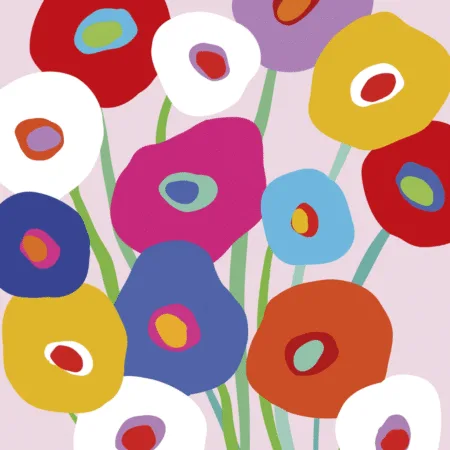 Serviettes 3 plis roses avec coquelicots multicolores