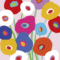 Serviettes 3 plis roses avec coquelicots multicolores