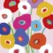 Serviettes 3 plis roses avec coquelicots multicolores