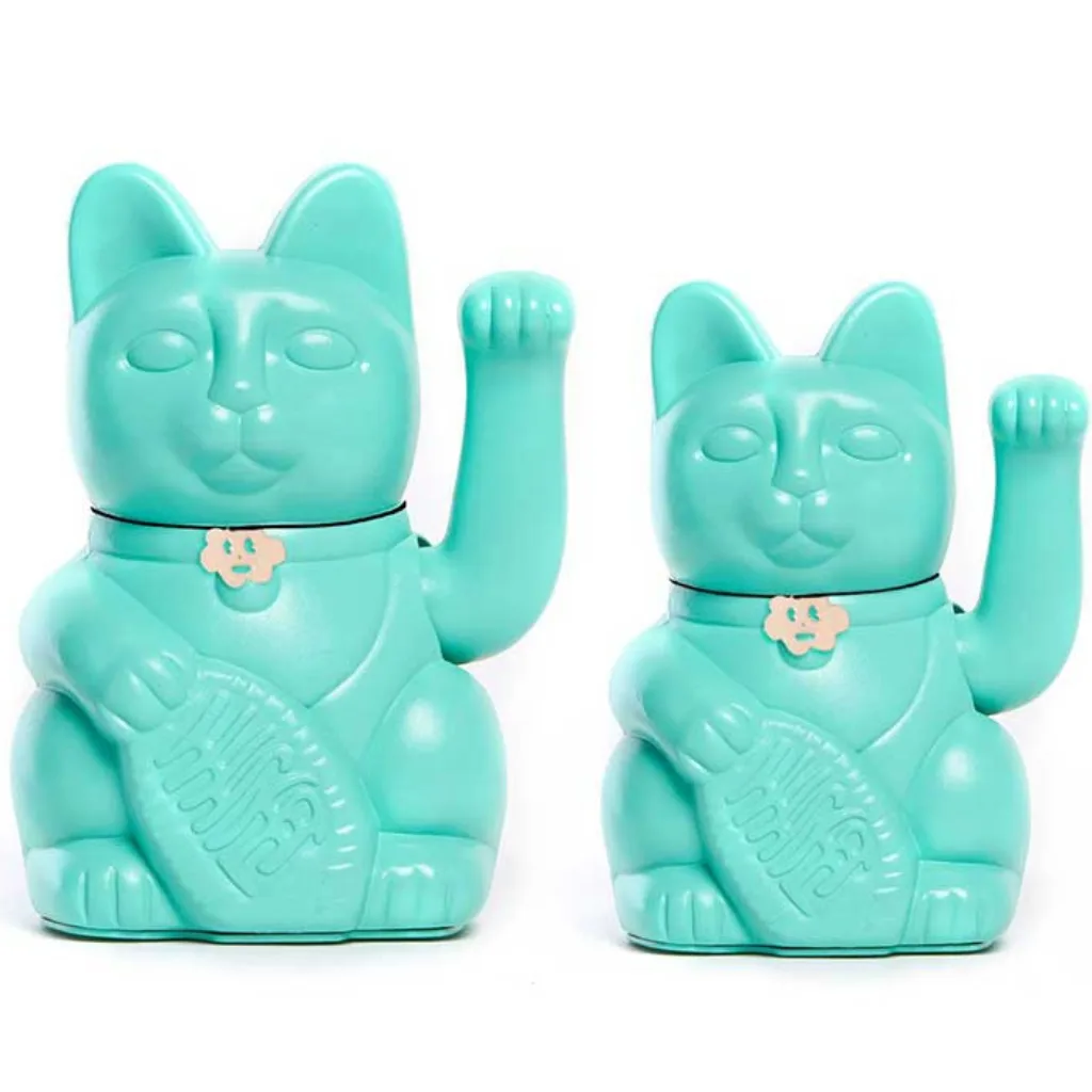 Deux tailles de chat porte-bonheur turquoise