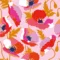 Serviettes en papier avec coquelicots rouges, roses, blancs et jaunes sur fond rose pastel