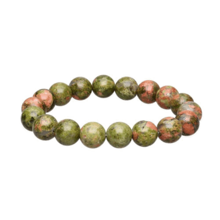 Bracelet en pierre naturelle Unakite 10mm, vert et rose, rond et poli