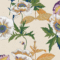 Serviettes en papier avec fleurs blanches cœur bleu, feuillage vert et doré sur fond beige