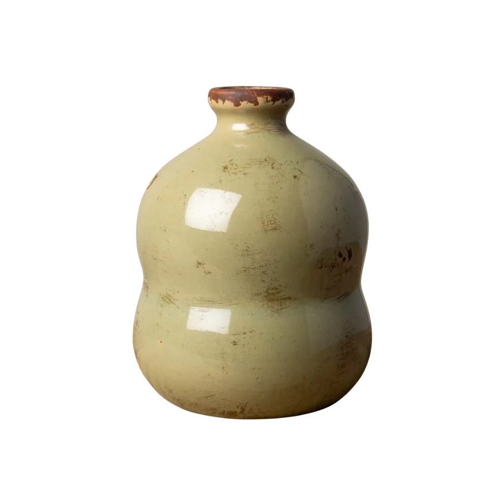 Petit vase Bulle couleur lichen, céramique patinée, forme doublement courbée