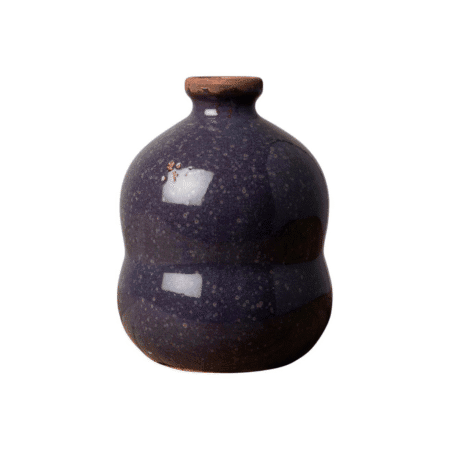 Vase Bulle en céramique bleu myrtille, forme double courbe, vue frontale