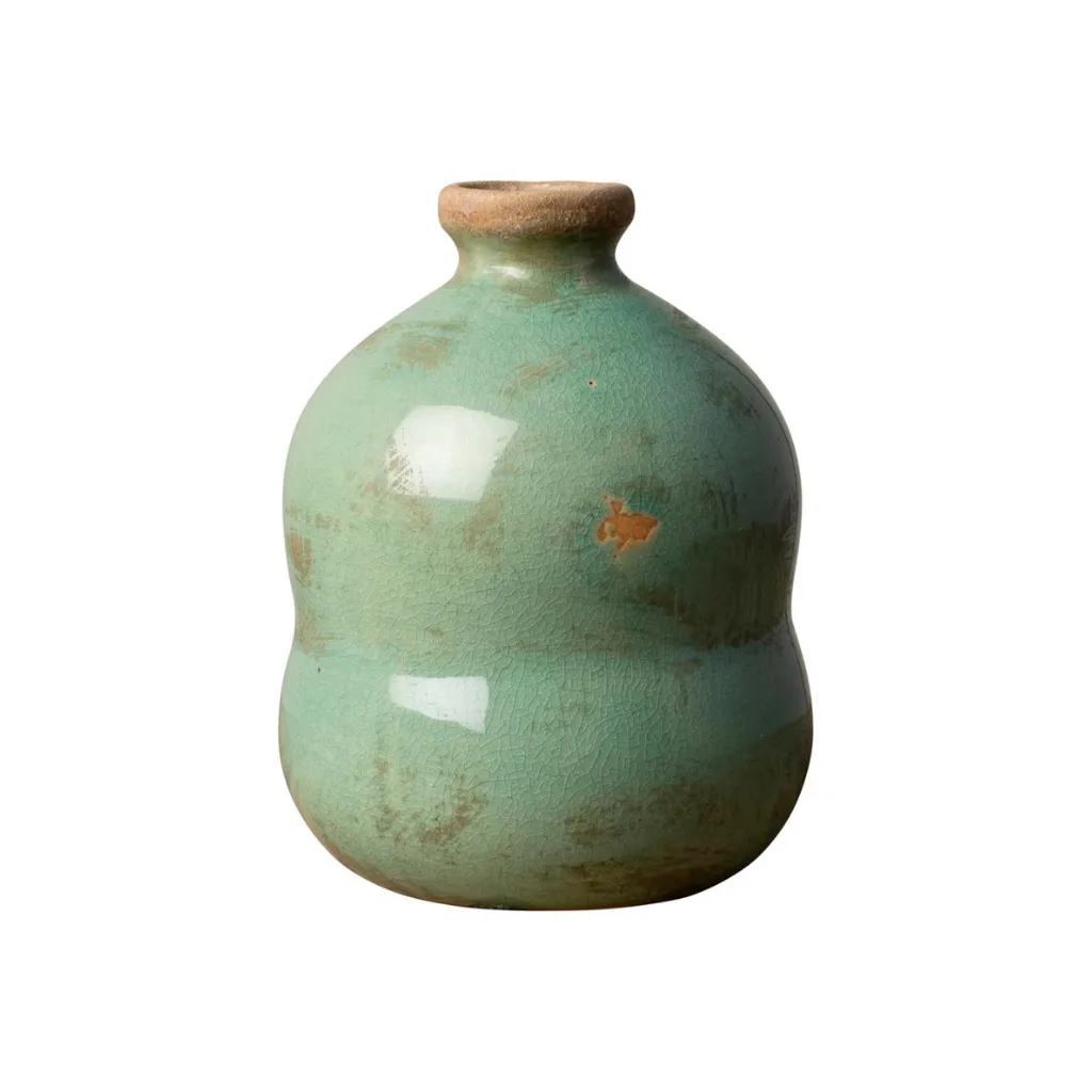 Petit vase Bulle en céramique vert d’eau, forme arrondie, vue frontale