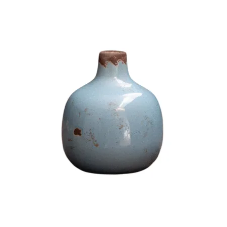 Vase décoratif rond en céramique bleu ciel, modèle CHEHOMA – face avant