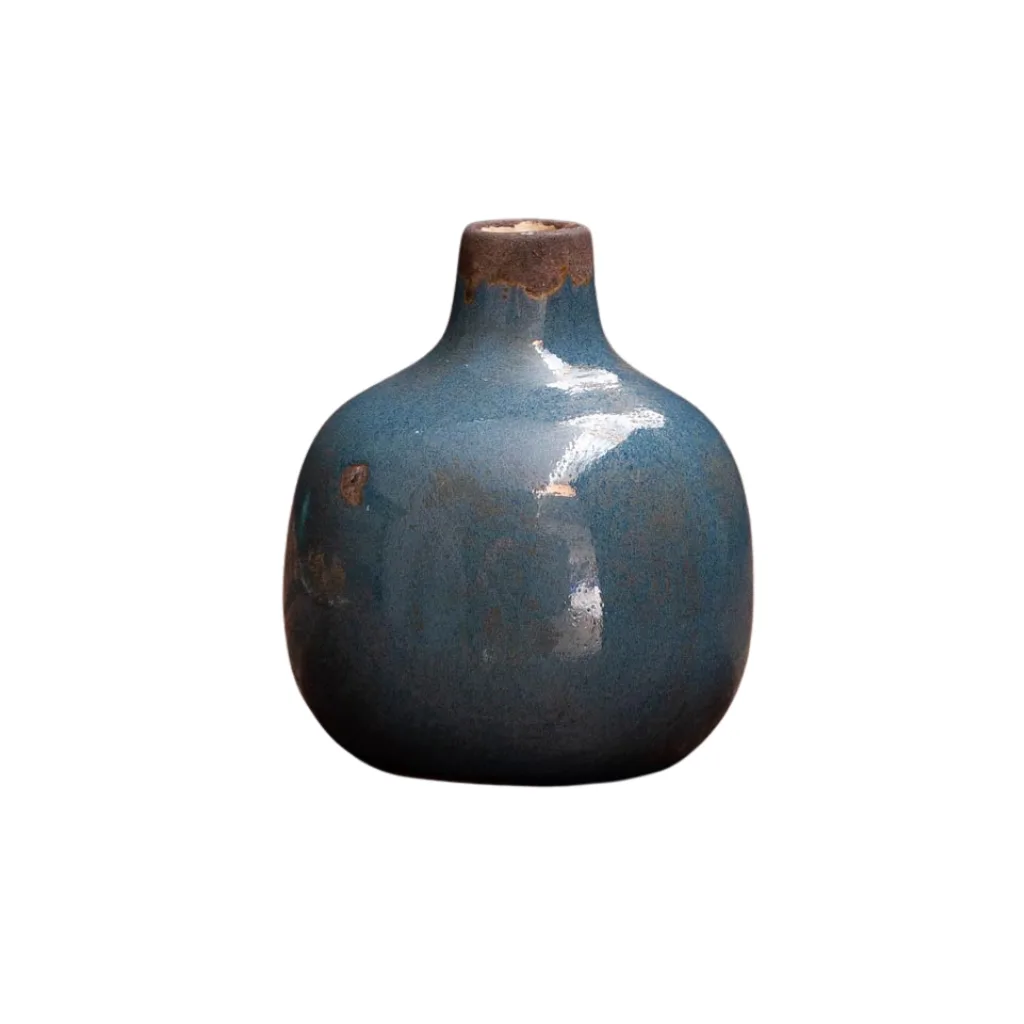Vase décoratif rond en céramique bleu gris CHEHOMA – vue de face