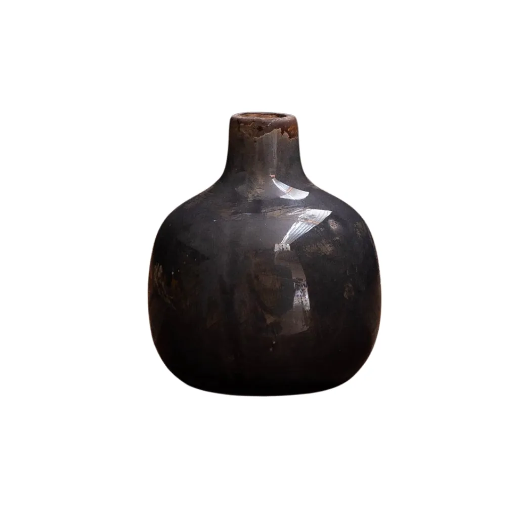 Vase CHEHOMA gris noir en céramique texturée – vue frontale