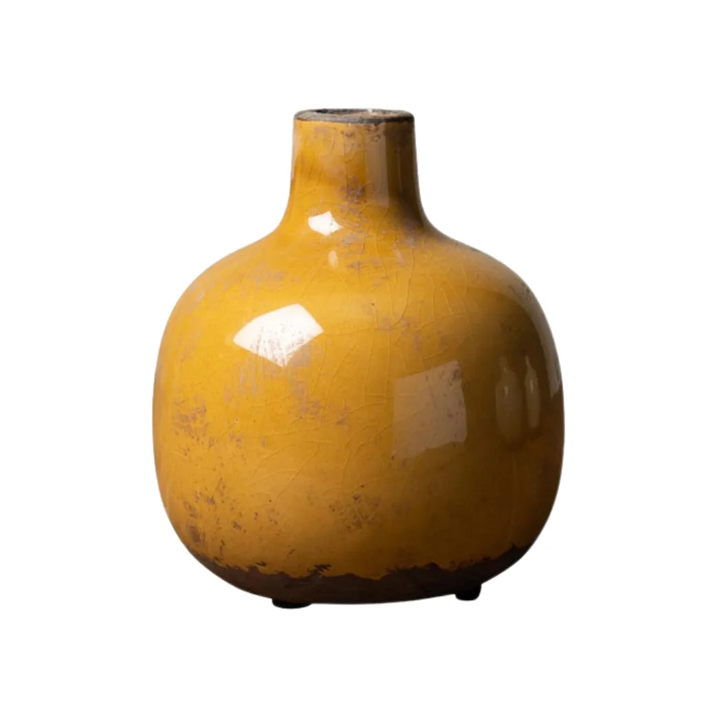 Vase en céramique de 15,5 cm jaune moutarde