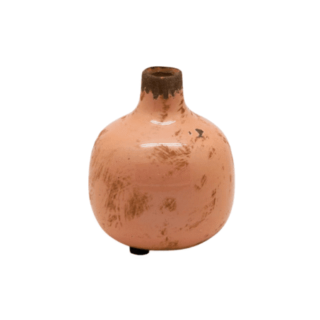 Vase rond en céramique vieux rose, texture patinée, ouverture de 9 cm