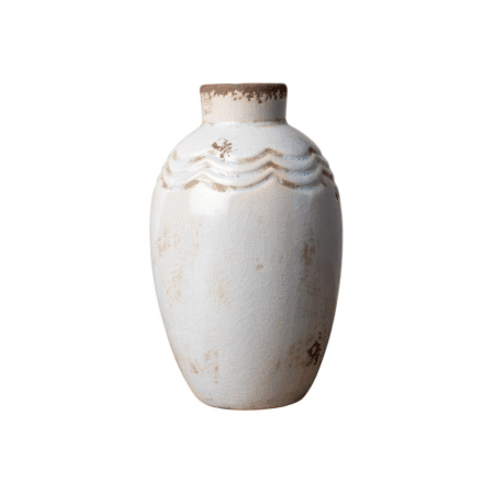Vase CHEHOMA blanc en céramique patinée, texture vintage, vue frontale