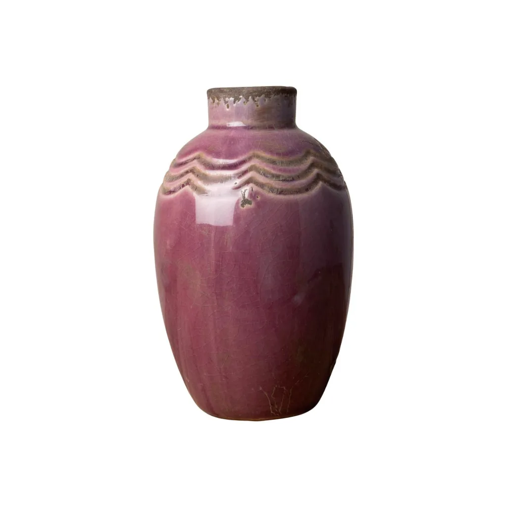 Vase CHEHOMA en céramique rose foncé, finition vieillie, vue frontale