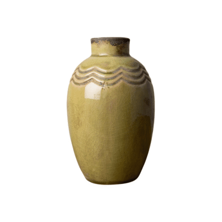 Petit vase en céramique vert pâle CHEHOMA, aspect vieilli, vue frontale