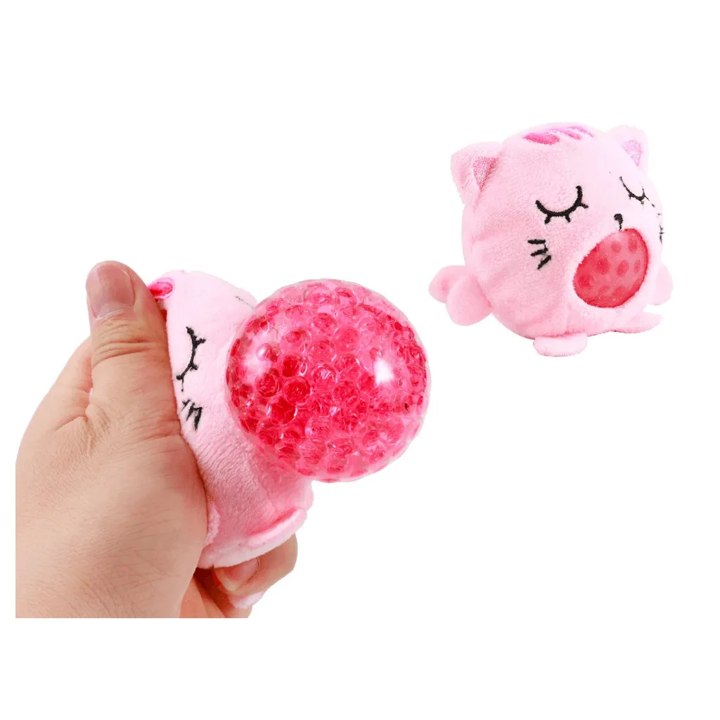 Squishy antistress en forme de chat rose avec boule rose extensible visible à la pression