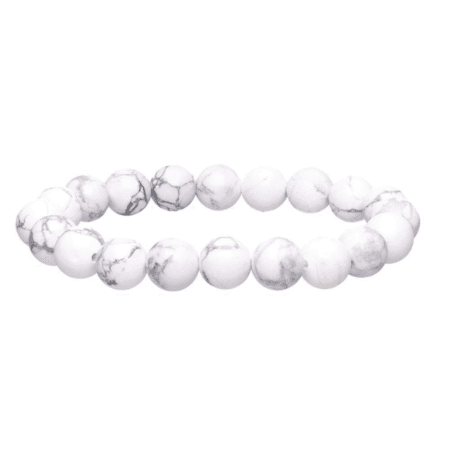 Bracelet en pierre naturelle Howlite 10mm blanc crème avec veines grises, élastique solide, bijou zen et élégant