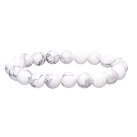 Bracelet en pierre naturelle Howlite 10mm blanc crème avec veines grises, élastique solide, bijou zen et élégant