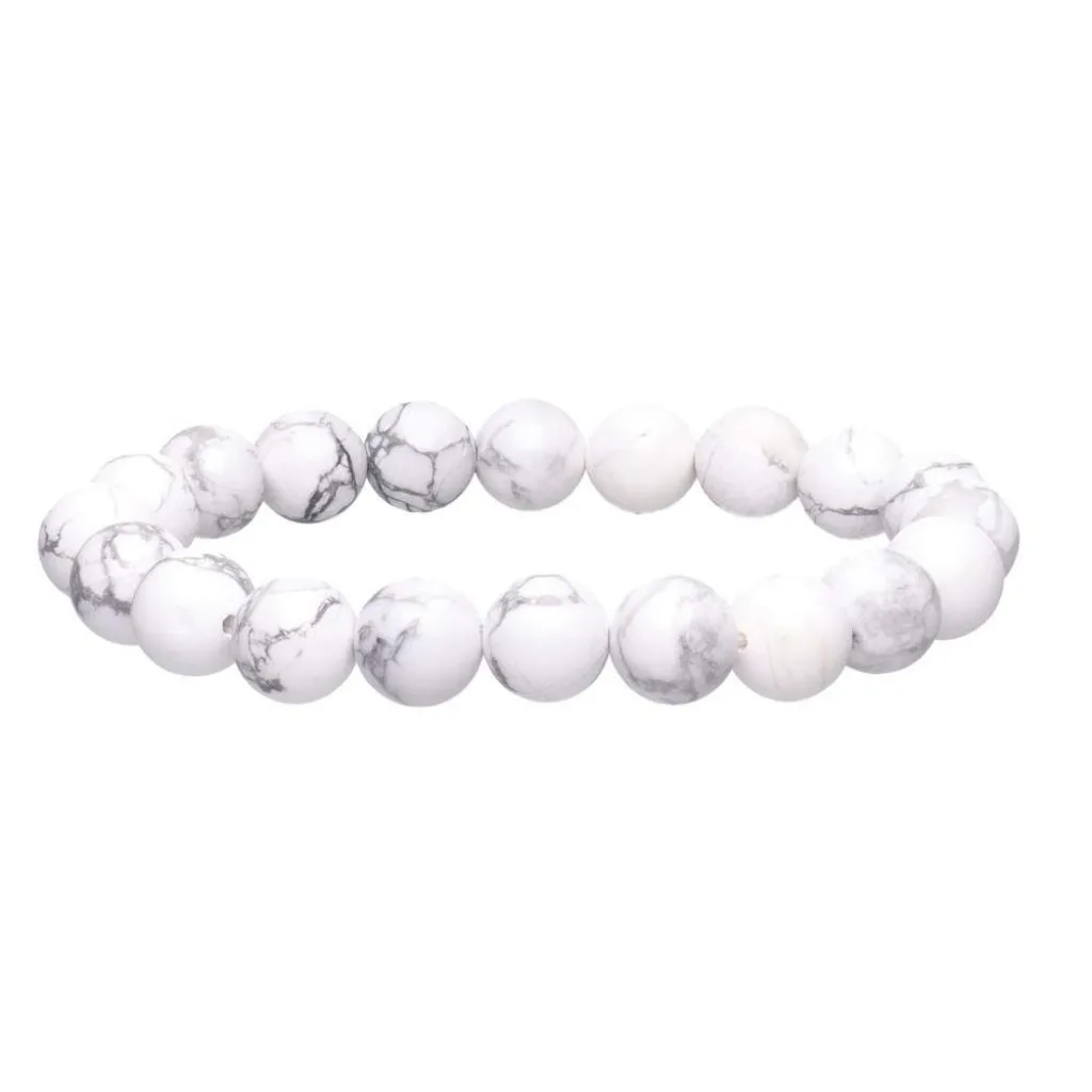 Bracelet en pierre naturelle Howlite 10mm blanc crème avec veines grises, élastique solide, bijou zen et élégant