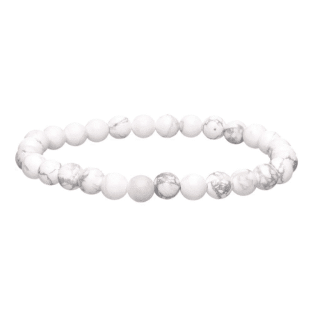 Bracelet en pierre naturelle Howlite 6mm blanc crème avec veines grises, élastique solide, bijou zen et élégant