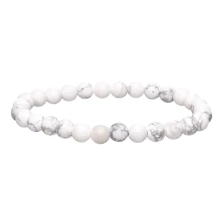 Bracelet en pierre naturelle Howlite 6mm blanc crème avec veines grises, élastique solide, bijou zen et élégant