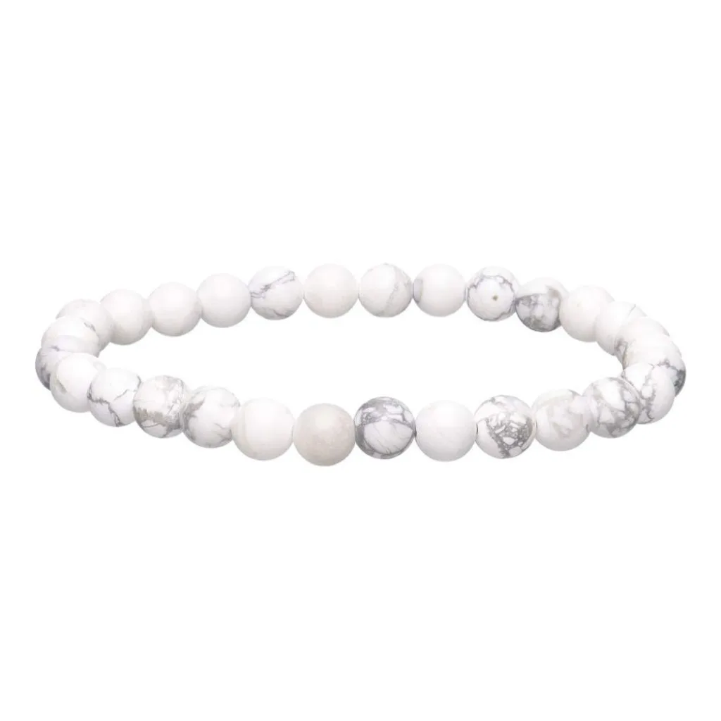 Bracelet en pierre naturelle Howlite 6mm blanc crème avec veines grises, élastique solide, bijou zen et élégant