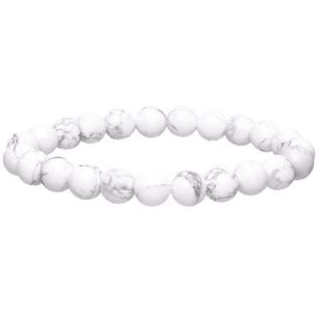 Bracelet en pierre naturelle Howlite 8mm blanc crème avec veines grises, élastique solide, bijou zen et élégant