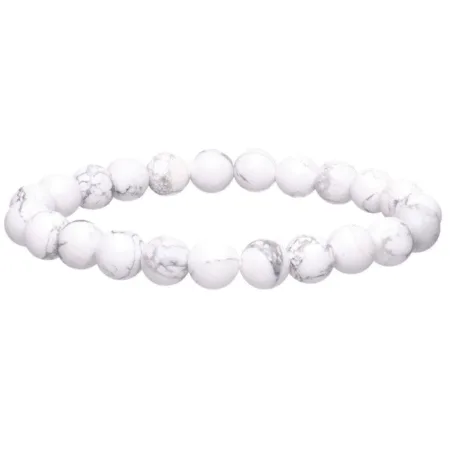 Bracelet en pierre naturelle Howlite 8mm blanc crème avec veines grises, élastique solide, bijou zen et élégant
