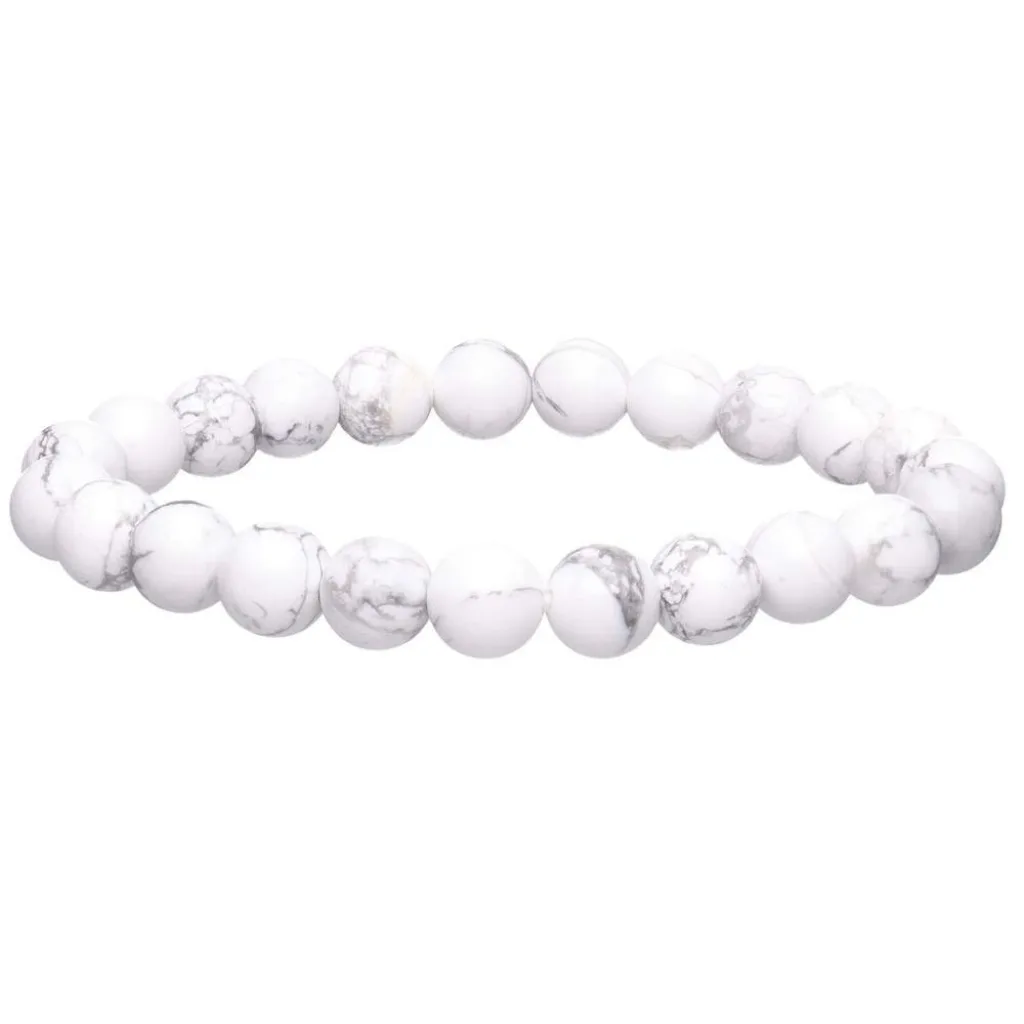 Bracelet en pierre naturelle Howlite 8mm blanc crème avec veines grises, élastique solide, bijou zen et élégant