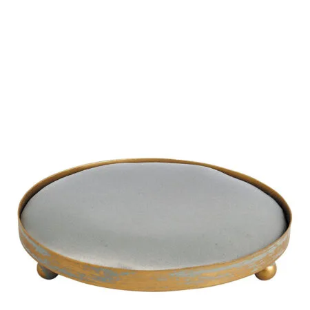 Plateau rond tapissier gris bleu Mathilde M vu de côté