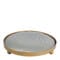 Plateau rond tapissier gris bleu Mathilde M vu de côté