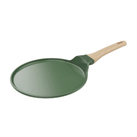 Vue du dessus de la poêle verte Cookut 26 cm avec manche imitation bois